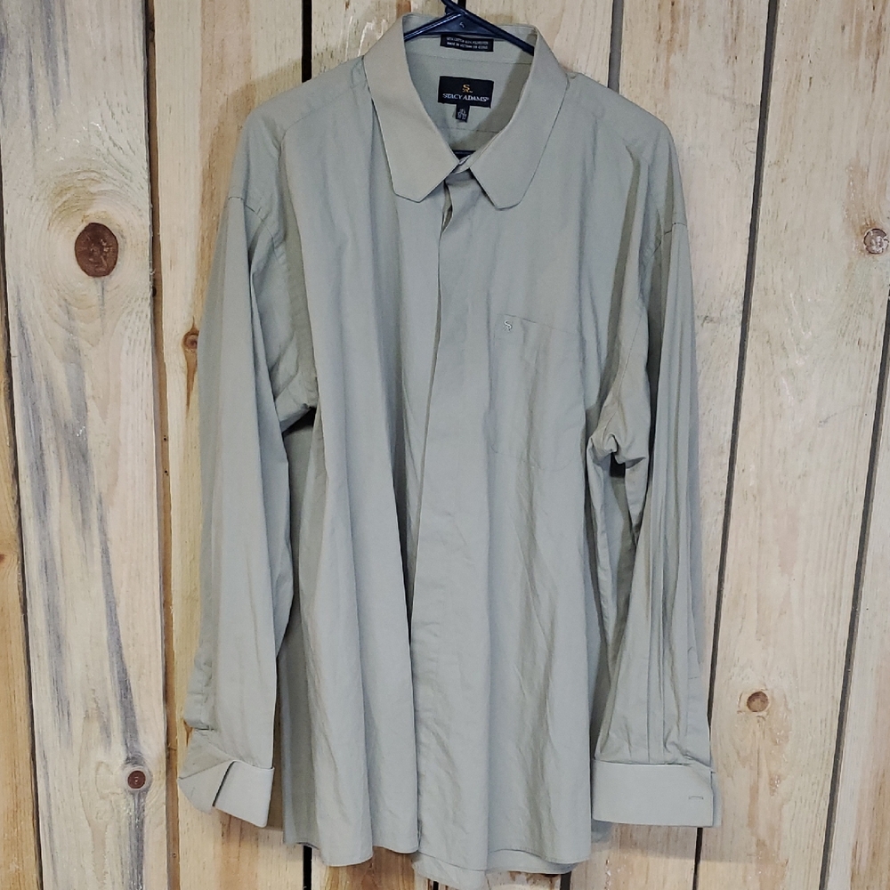 Stacy Adams Mens French Cuff Green Dress Shirt Size 18 1/2 36-37 Wedding